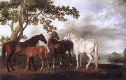 George Stubbs Mares and Foals in a River Landscape oil painting artist